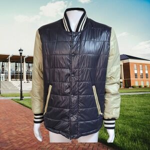 American Eagle Varsity Puffer Jacket in Black and Cream‎ Size Large Men's